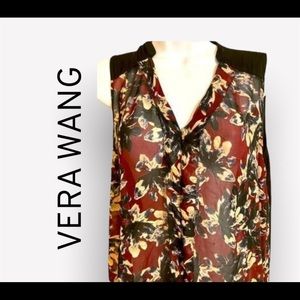 VERA WANG FLORAL BURGUNDY BLOUSE SIZE LARGE